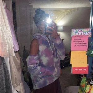 Tie dye shoulder cut out hoodie